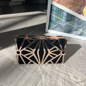 NEW black velvet and gold art deco purse